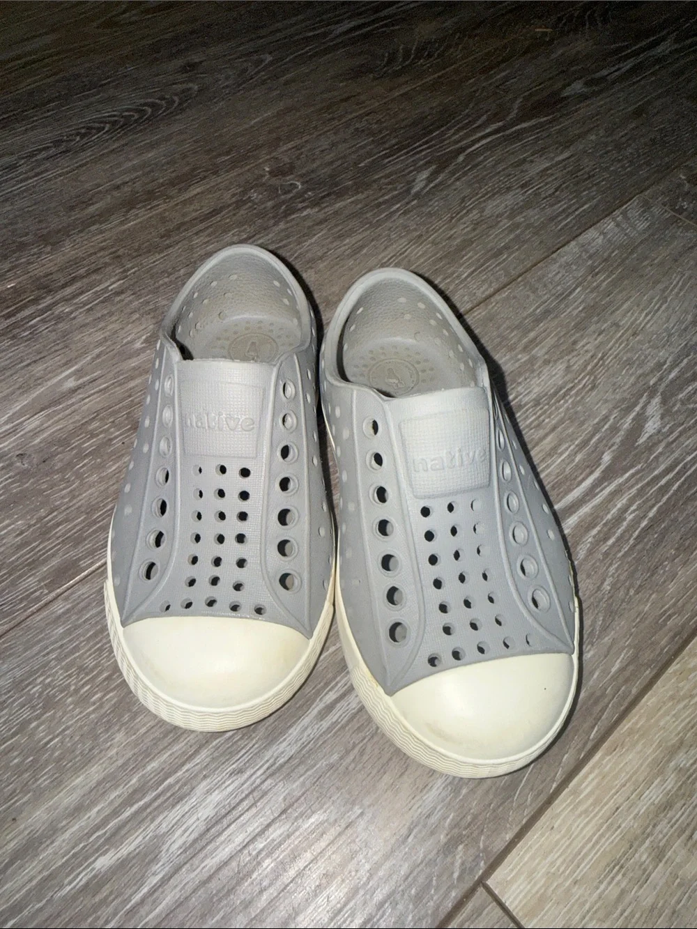 Native Kids Slip-On Water Shoes in Light Gray and Cream